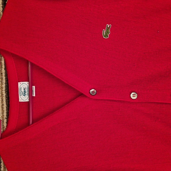 LACOSTE Vintage Red Weave Orlon Acrylic Medium Mens Cardigan Sweater VTG - Picture 2 of 10